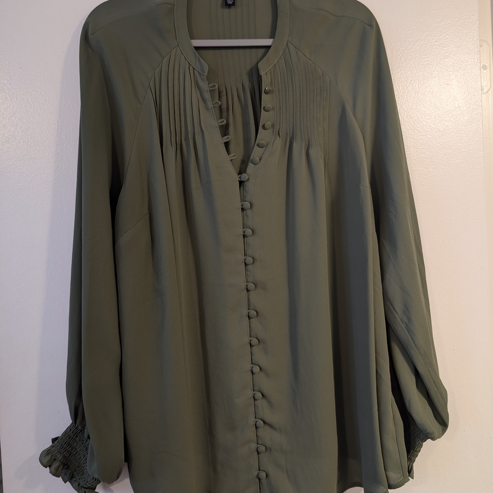 Torrid Olive Button-Down Blouse
